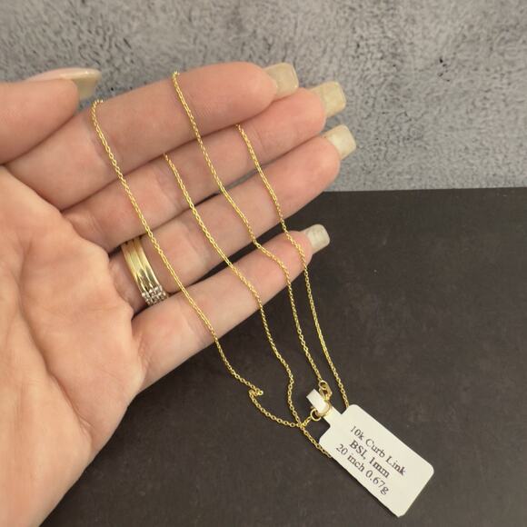10K Yellow Gold Curb Link Chain 1mm Necklace 20in BSI, Italy ~ NEW - Picture 6 of 9